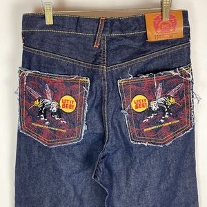 Red Monkey RMC Let It Bee! Mens Blue Denim Jeans Straight Relaxed Size 30